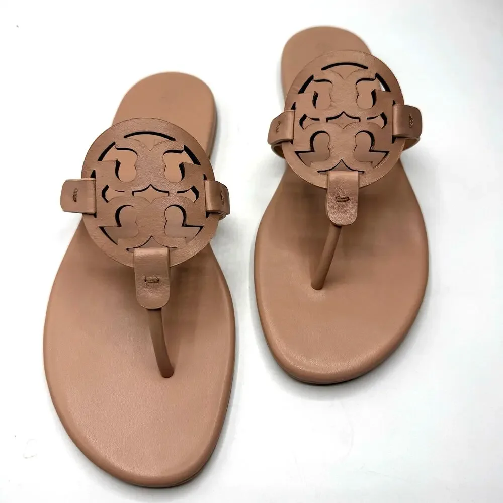 NEW NWT Tory Burch Miller Soft Calf Leather Sandals in Light Sand  US 9